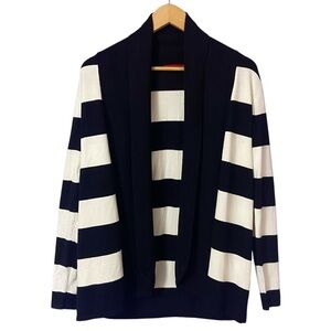 Striped Black and White Open Front Women’s Long Sleeve Cardigan Sweater